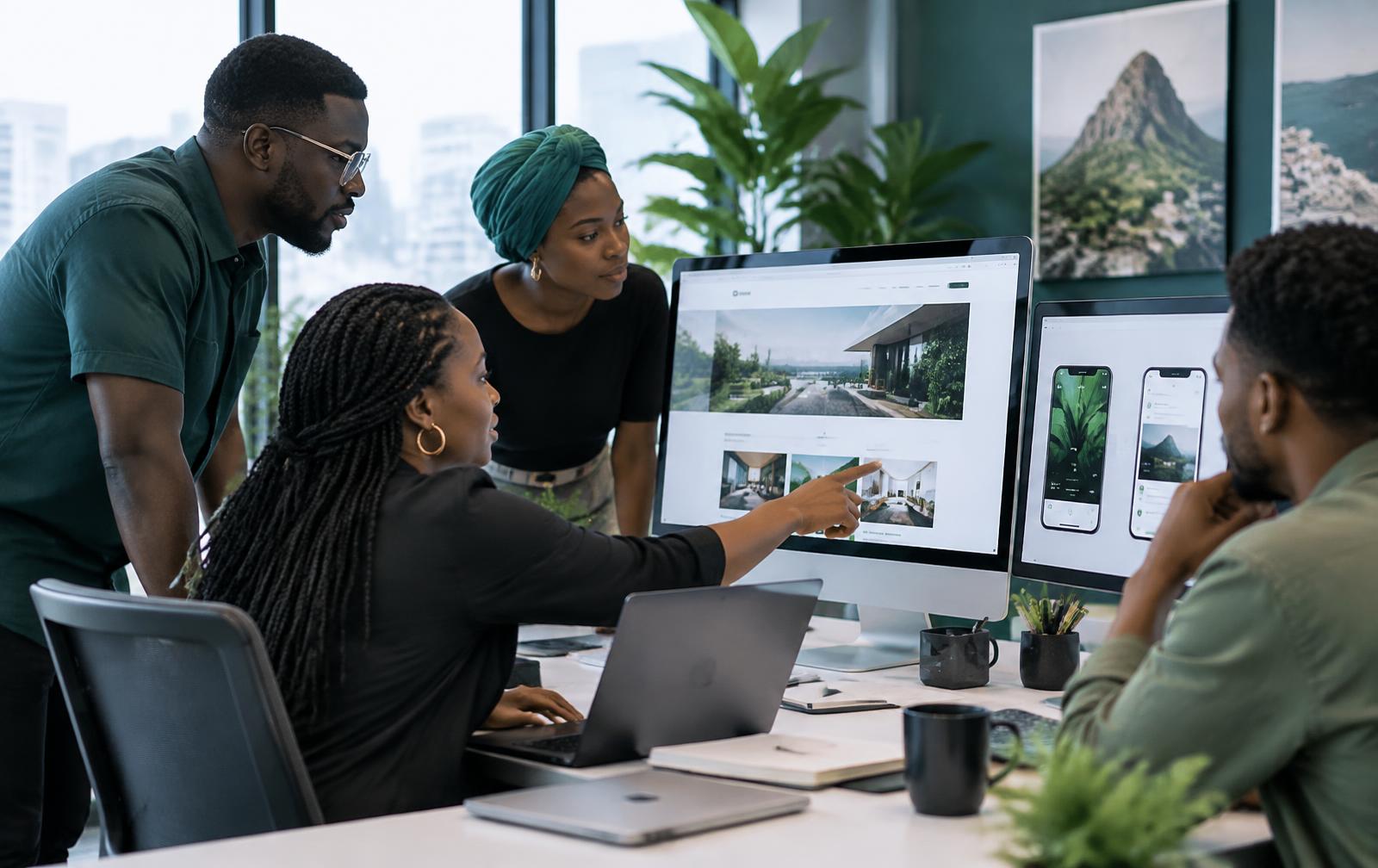 African digital product team collaborating in a modern studio